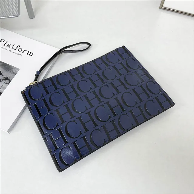 2021 New Luxury Brand CH Clutch Unisex High-quality CH Letter Pattern Clutch luxury envelope leather business clutch purse The first royal blue