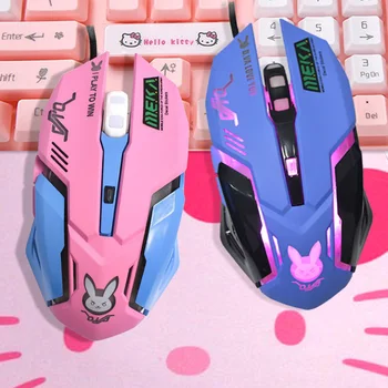 

OW DVA Pink Game Office Mouse Girls Light-emitting Competition Chicken Cute Wired Wireless Mouse for PC Laptop CF Overwatch