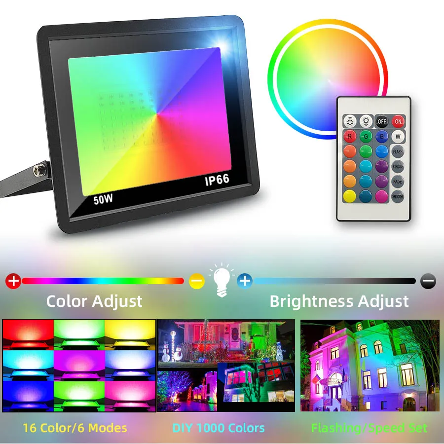 Светодиодный прожектор RGB прожексветильник для улицы 10 Вт 30 50 100 IP66