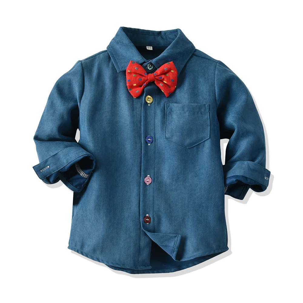 Boys' Clothing Sets Long-Sleeved Blue Shirt White Trousers Kids Four-Piece Suits Children'S Autumn and Winter Base Sets