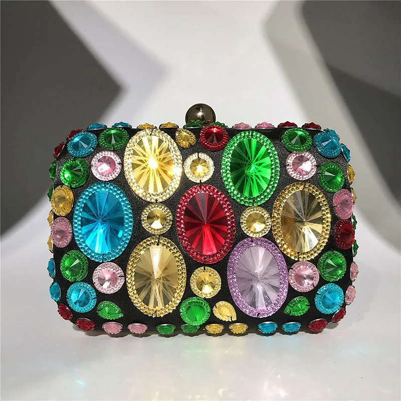 Colorful Изысканный свадебный вечерний клатч, разноцветные стразы, клатч, дамская сумочка женские сумочки, роскошный дизайн, bolso mujer ZD1365 - Цвет: Colorful