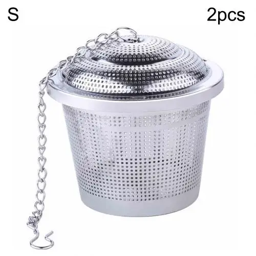2Pcs S Stainless Steel Loose Tea Leaf Brewing Basket Filter Holder Infuser with Chain - Цвет: 2Pcs S