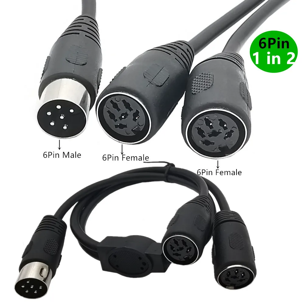 Din 6P 1 to 2 data signal Cable MIDI DIN 6Pin 1 Male to 2 Female Cable DIN Male Female 0.5m/50cm