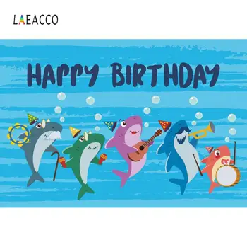 

Laeacco Shark Birthday Fish Blue Ocean Party Bubble Customized Poster Portrait Photo Background Photography Backdrop Photostudio