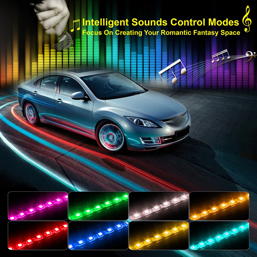 Автомобильный светодиодный rgb световые полосы 4 шт 5 в адресуемый умный многоцветный музыкальный атмосферный свет 72 светодиодный s лампа для салона автомобиля с пультом дистанционного управления