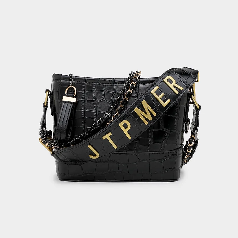 

Autumn And Winter Bag WOMEN'S Bag New Style 2019 Versitile Fashion Shoulder Broadband Shoulder Bag WOMEN'S Bag Bucket Bag