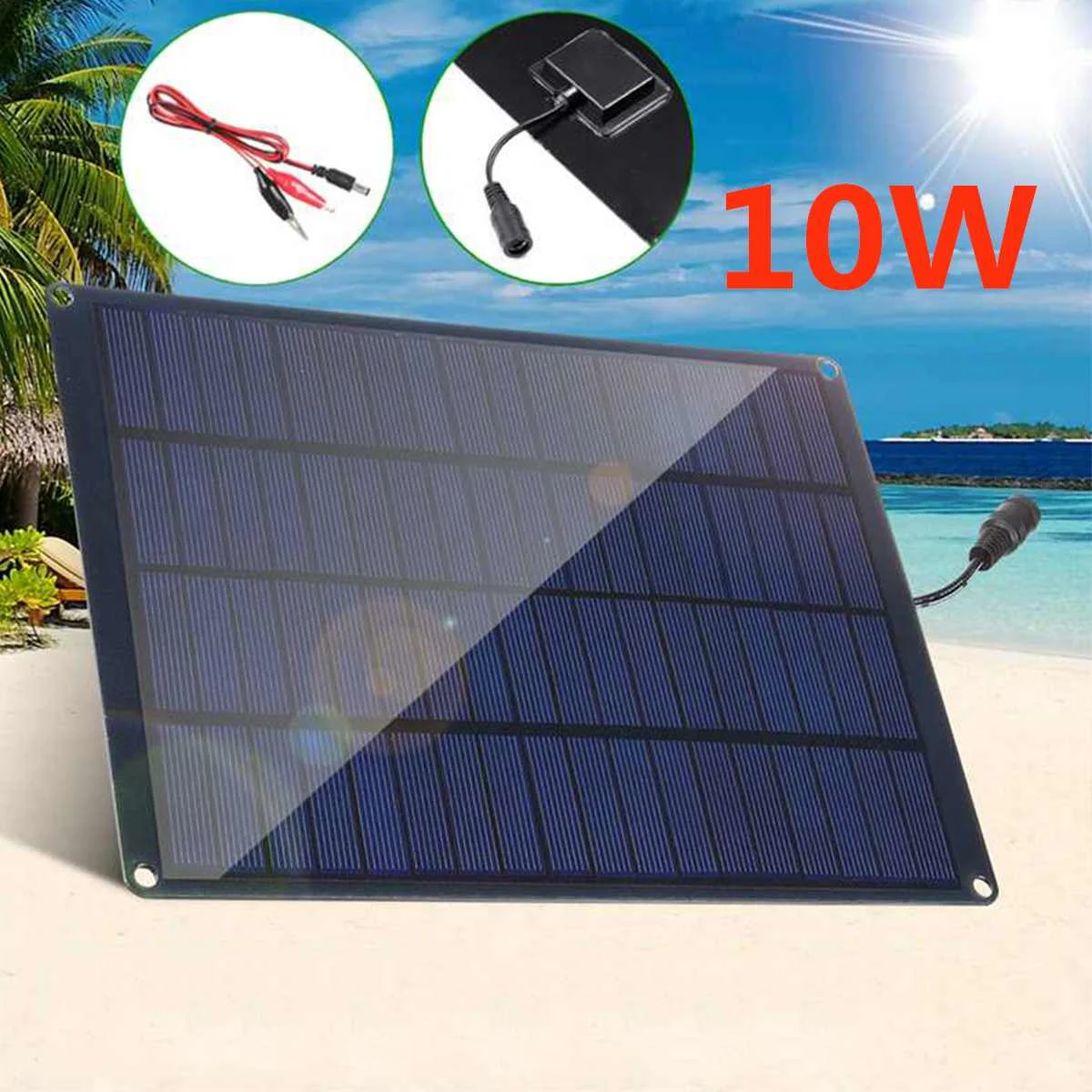 

10W 12V 18V Solar Panel Waterproof High Efficiency Portable Solar Cells for Outdoor Camping Hiking Car Phone Solar Charger
