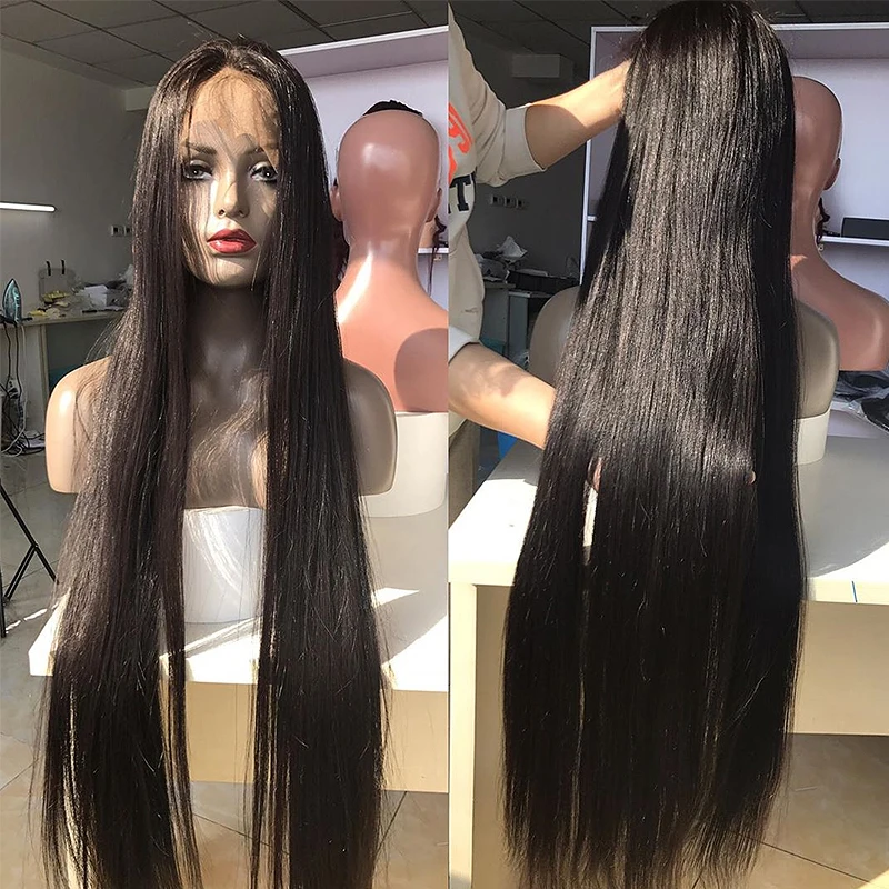 Rosabeauty 28 30 дюймов HD прозрачный 13x6 кружевные передние человеческие волосы парики предварительно выщипанные перуанские прямые 250 плотность фронтальный парик черный
