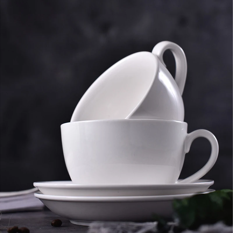 Pure White Ceramic Tea Cups & Saucer Set, Household Coffee Cups 3