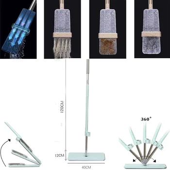 

Flat Mop Microfiber Pad Not Need Hand Washing Flat Spin Multi Angle Large Area Home House Office Mop Kitchen Cleaning Tools