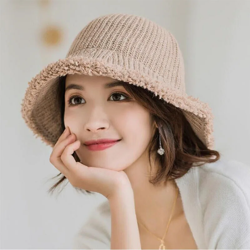 HANGYUNXUANHAO 2019 осень зима женские вязаные шапки ведро модные теплые толстые складные вязаные шапочки повседневные Шапки