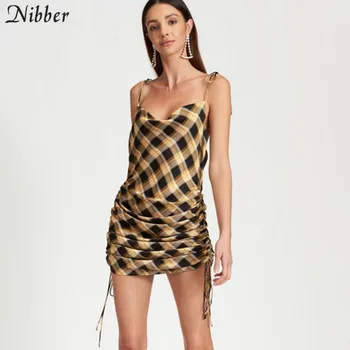 

Nibber autumn fashion retro plaid printing mini dress women sexy loose backless tassel short dress mujer party night Slim dress