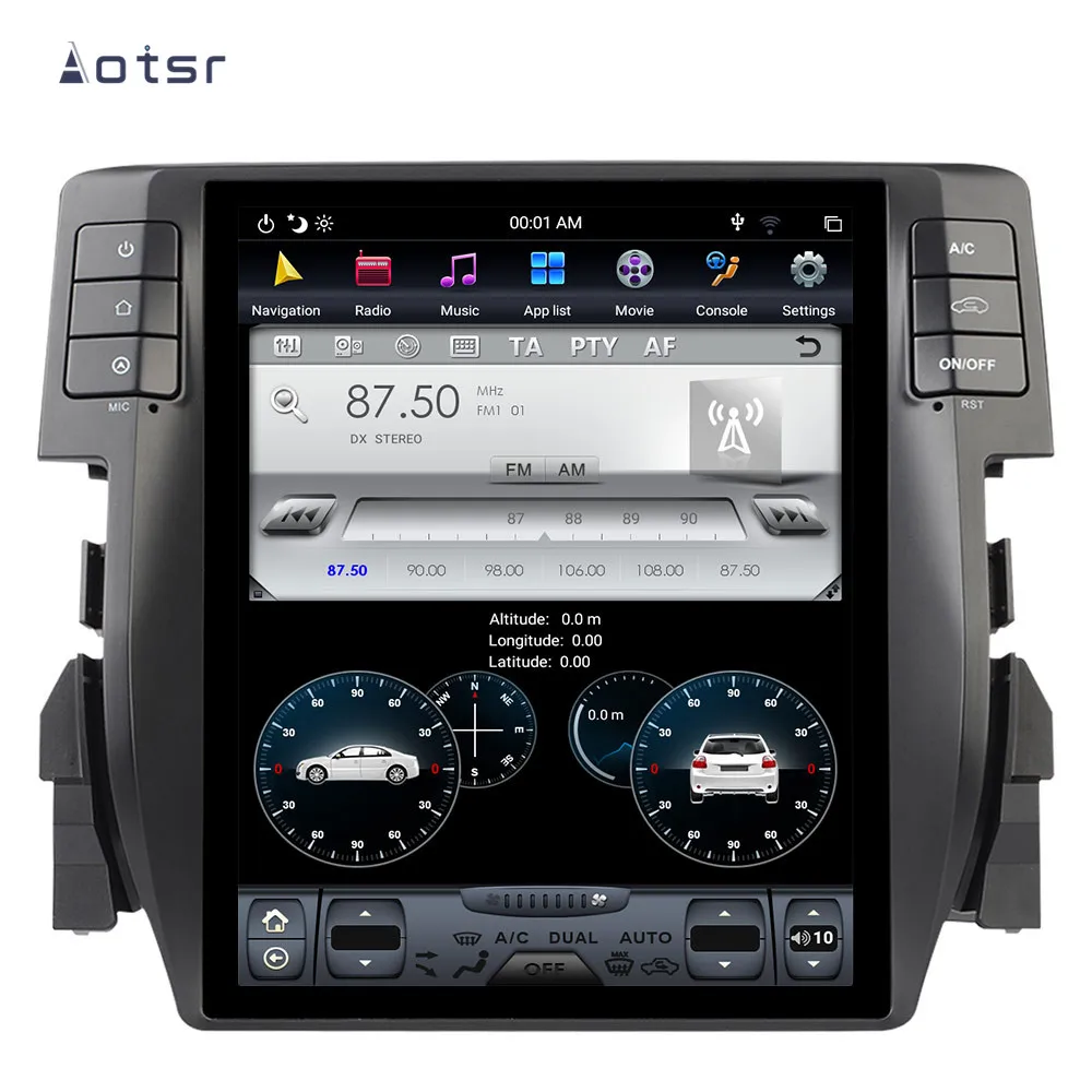 Встроенный DSP Aotsr Tesla 10," вертикальный экран Android 9,0 для Honda Civic навигация мультимедиа головное устройство плеер