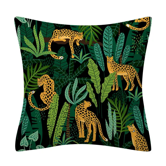 Tropical Jungle Cushion Cover 45x45 Polyester Tiger Leopard Printed Pillowcase Decorative Sofa Cushions Palm Leaf Pillowcover 002