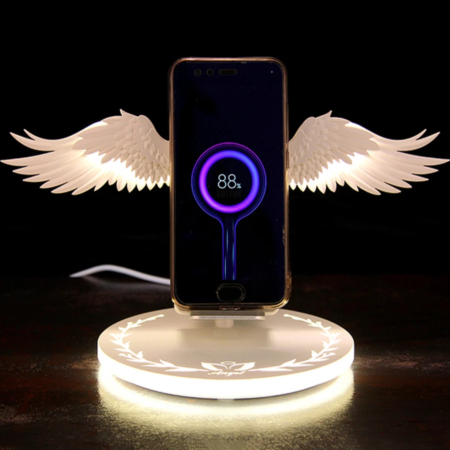 Angel Wings быстрое зарядное устройство 10 Вт Беспроводная зарядка для iPhone X XR 8 samsung Note 10 huawei P30 Pro Honor держатель телефона для Xiaomi