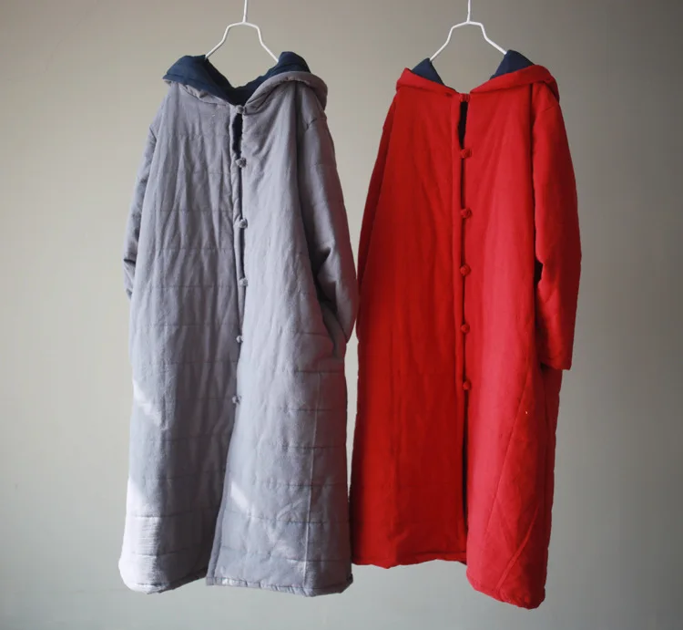 

Small Warm Hooded Long Retro Frog Cotton Coat 4-Color