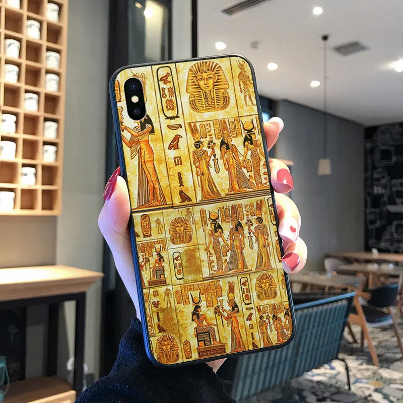 Kuno Hieroglif Mesir Coque Shell Ponsel Case untuk iPhone 8 7 6 6S Plus X XS MAX 5 5S SE XR 11 11pro Promax Ponsel