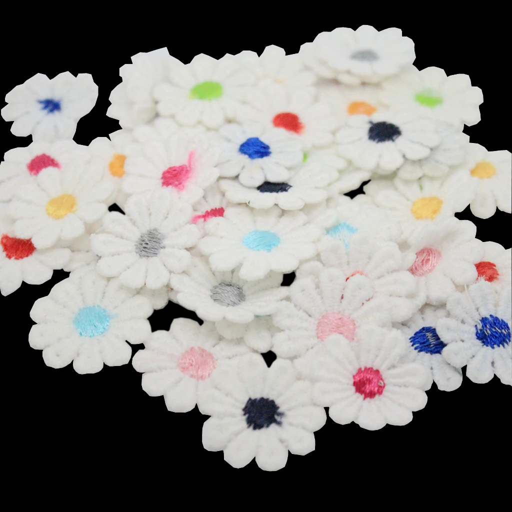 50Pcs Daisy Flower Iron / Sew on Embroidered Patch Applique Motif for Sewing