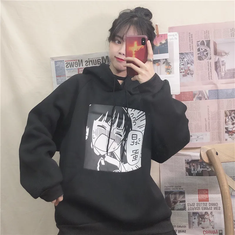 Sudadera Mujer Autumn Womens Streetwear Hooded Sweatshirts Korean Ulzzang Harajuku Printed Fleece Hoodies Female Loose Coat