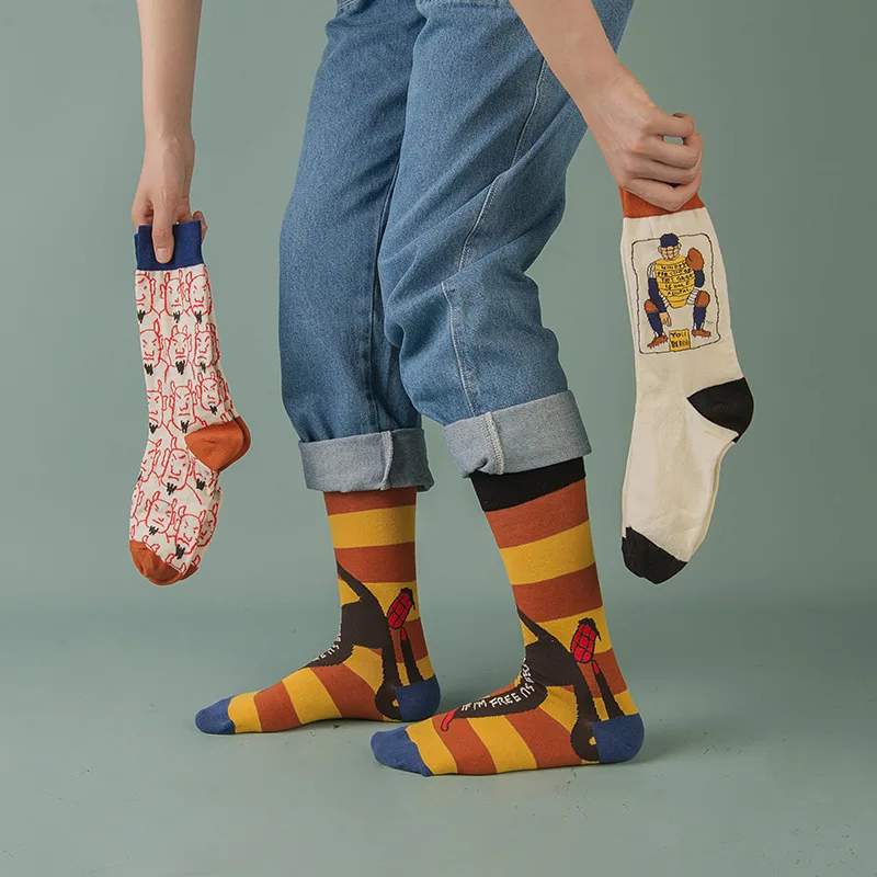 Happy Socks, модные креативные носки унисекс, тренд, мультяшный принт, хлопковые, индивидуальные, повседневные, дышащие, удобные, милые носки