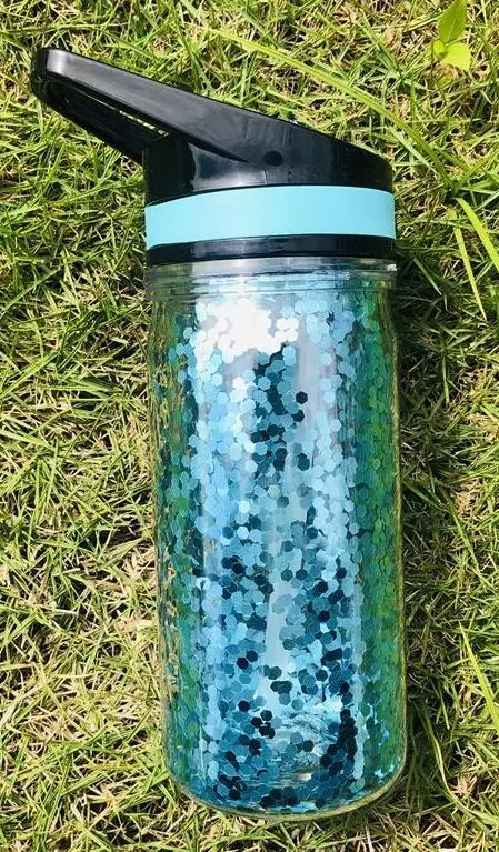 750ml cyan Новое поступление, 350 мл/750 мл, двойные стенки, пластиковая Спортивная бутылка для воды с блестками, л, соломенный чайник с ручкой - Цвет: 750ml cyan
