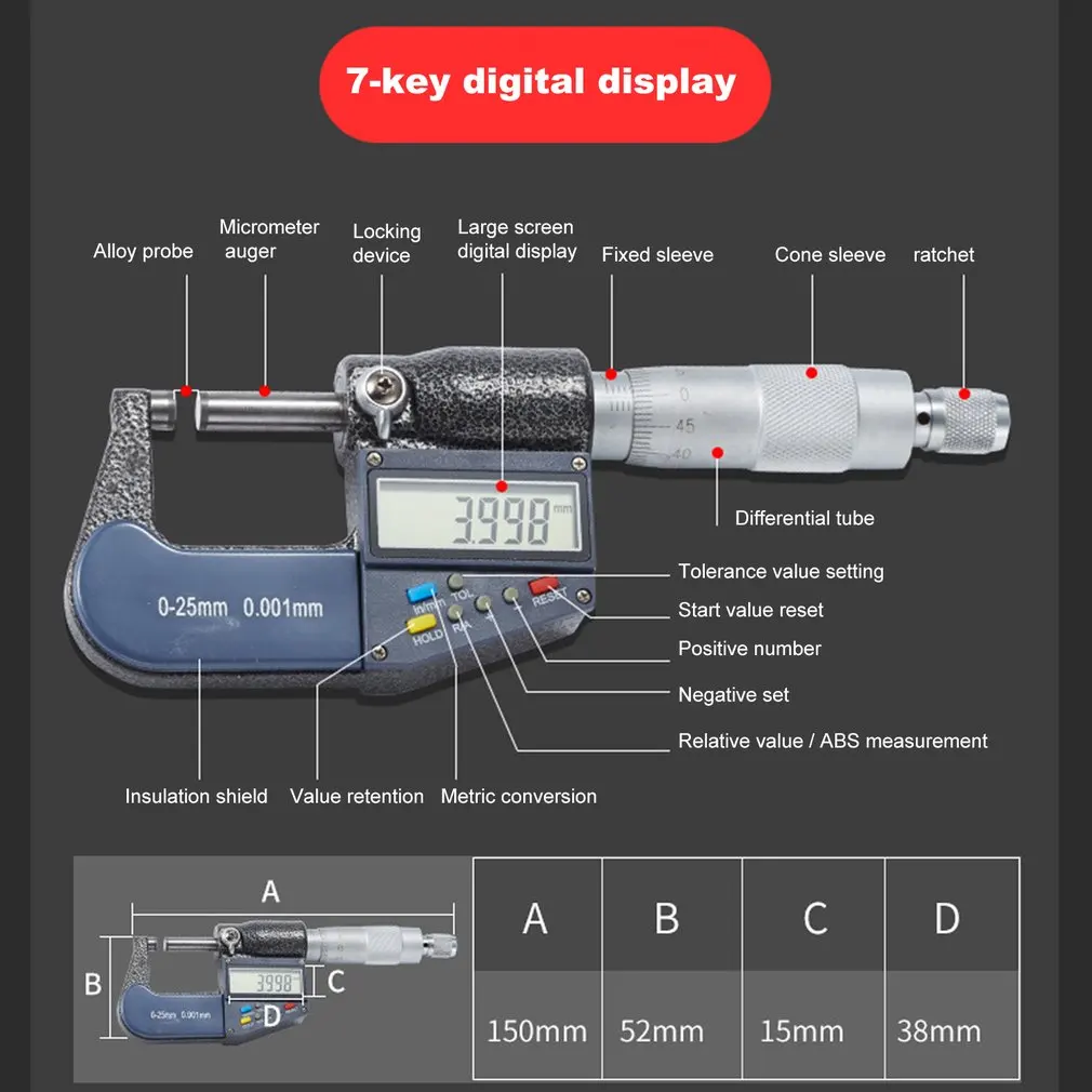 25 мм 0,001 мм электронный цифровой микрометр микрон Снаружи Микрометр, толщиномер Электронные измерительные инструменты