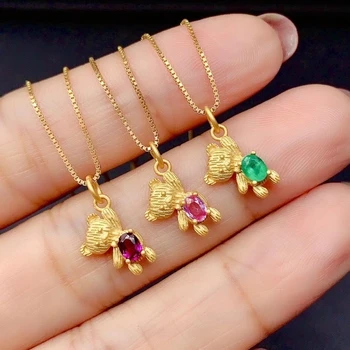 

bear style natural gemstone pendant for women necklace girl birthday anniversary gift natural gem real 925 silver gold plated