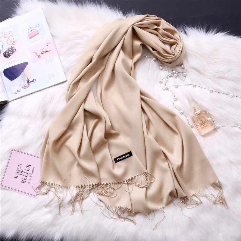 

Women Shawls Fashion 2019 New Spring Winter Scarves Wraps Pashmina Pure Cashmere Head Scarf Hijab Stoles Lady Elegant Accessory
