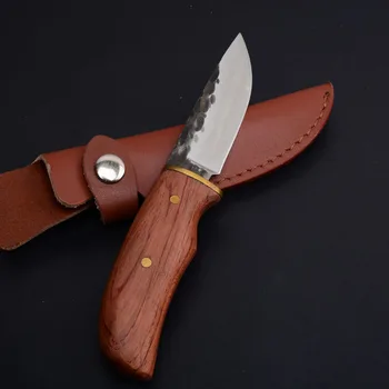 

Damascus steel Japanese 9CR18MOV outdoor self-defence fishing knife hunting knife outdoor sharp tactical knife + leather cover