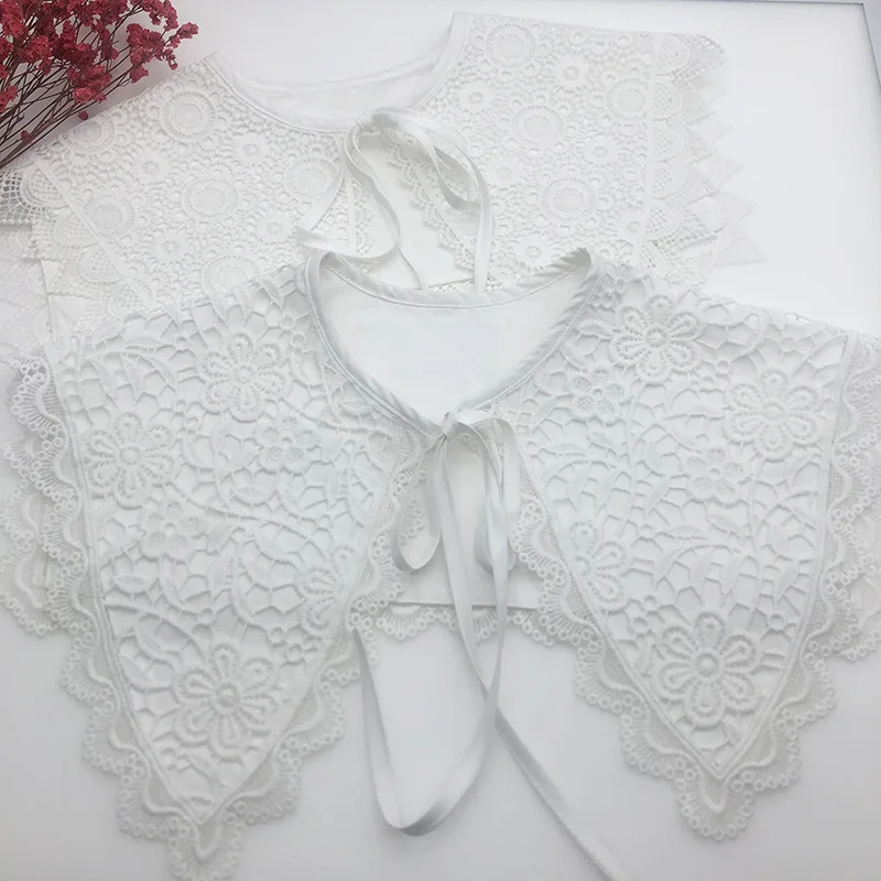 

Cute Lace Floral Big Lapel Fake Collar Shawl for Girls Shirt Dress Detachable Collars Lapel Necklace Female White Nep Kraagie