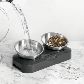 

New 304 Stainless Steel Pet Cat Double Bowl With Stand Non-slip Pet Food And Water Bowls For Cats Dogs easy to wash