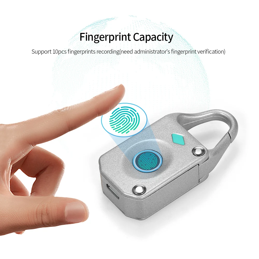 

New Smart Fingerprint Padlock Mini Smart Lock 10 Fingerprint Recording Security Padlock Rechargeable Luggage Lock With USB Cable
