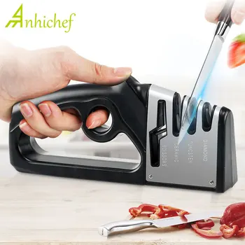 

Knife Sharpener 4 in 1 Diamond Coated&Fine Rod Knife Shears and Scissors Sharpening stone Manual Professional Kitchen Sharpener