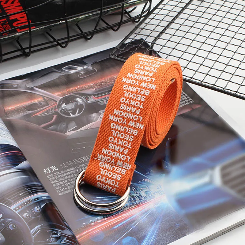 Orange Small letter 24 стиля, унисекс, холщовые ремни с буквенным принтом, d-образное кольцо, двойная пряжка, панковский ремень на талию, для женщин, мужчин, подростков, длинный широкий белый ремень - Цвет: Orange Small letter
