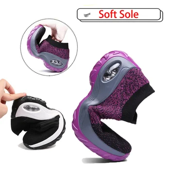 Women Tennis Shoes Breathable 5CM Height Increase Sports Sneakers Air Cushion Female Walking Sock Shoes Thick Bottom Platforms 6