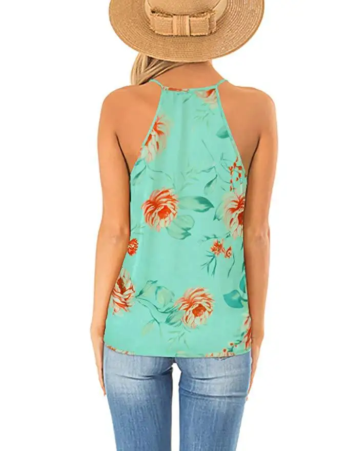 V-neck camisole top fashion print sleeveless bottoming shirt women