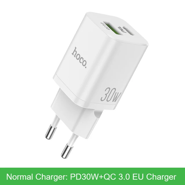 Hoco 65W GaN PD3.0 USB-C Quick Charger For iPhone 12 TypeC QC PD Dual USB Phone Charger Adapter For Xiaomi Macbook Laptop Tablet N13 PD30W White