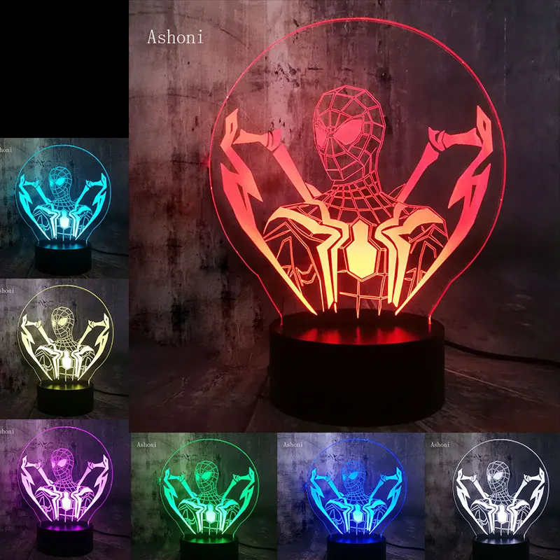 Несколько стилей 3D светодиодный Marvel летающий человек-паук ночник настольная лампа сенсорный контроль 7 цветов Изменение USB Дети Рождественский подарок