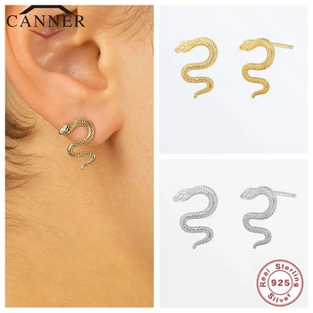 

CANNER Mini Cute Snake 925 Sterling Silver Stud Earrings For Women Zircon Piercing Earring Gold Color Earings Jewelry pendientes