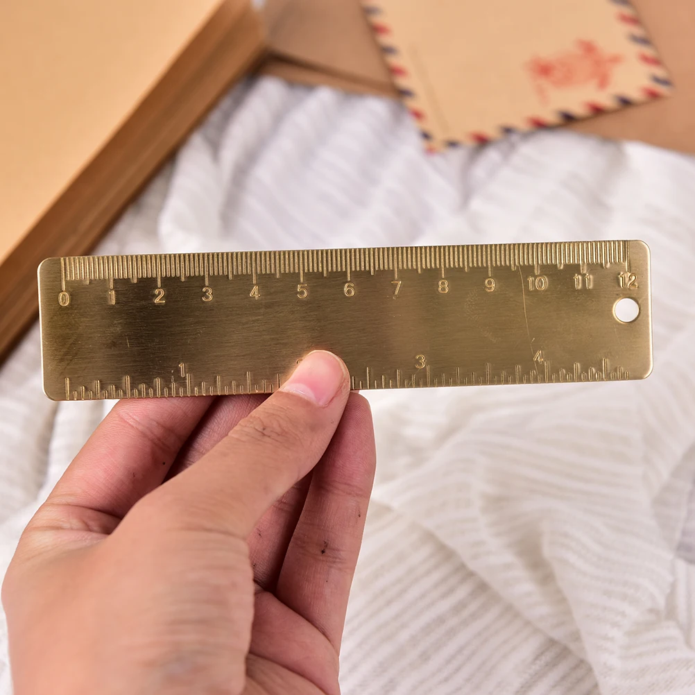 Regla de latón Vintage de 12cm, marcador de Metal y cobre, regla recta para cuaderno de viajeros, herramienta de oficina y Escuela en pulgadas/cm, 1 Uds.