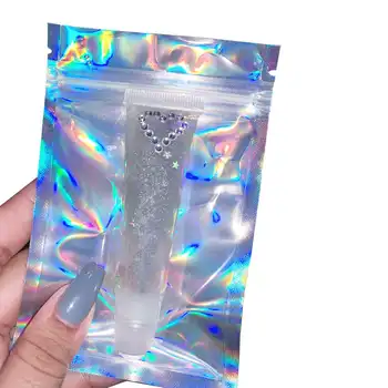 

100pcs Iridescent Zip lock Bags Pouches Cosmetic Plastic Laser Iridescent Bags Holographic Makeup Bags Hologram Zipper Bags
