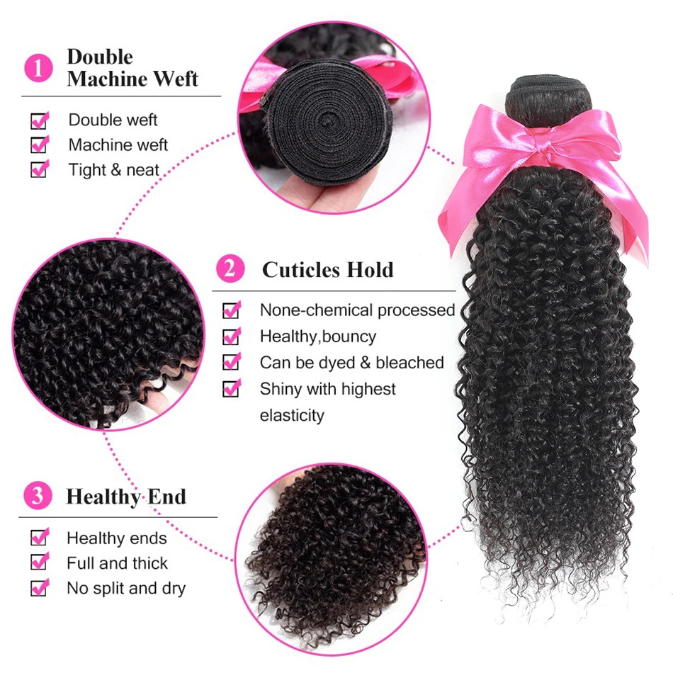 Peruvian Kinky Curly Human Hair Bundles With Closure LINKELIN HAIR Extensions 3 Bundles With Closure Remy Curly Bundles
