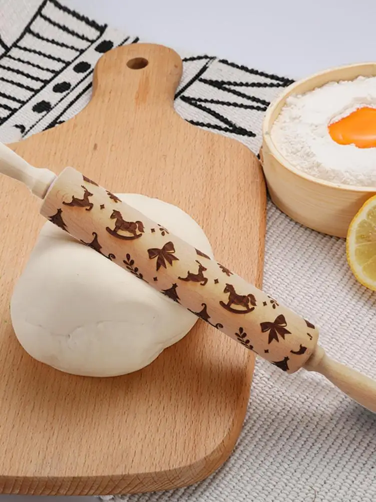 Christmas Embossed Rolling Pin Dough Engraved Roller For Baking Cookies Noodles Cookies