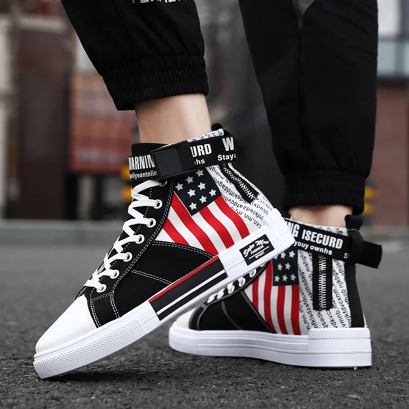 

Fashion Flag Canvas Casual Shoes Male Comfortable Male Walking Sneakers Autumn Winter High Top Canvas Casual Boots for Boys