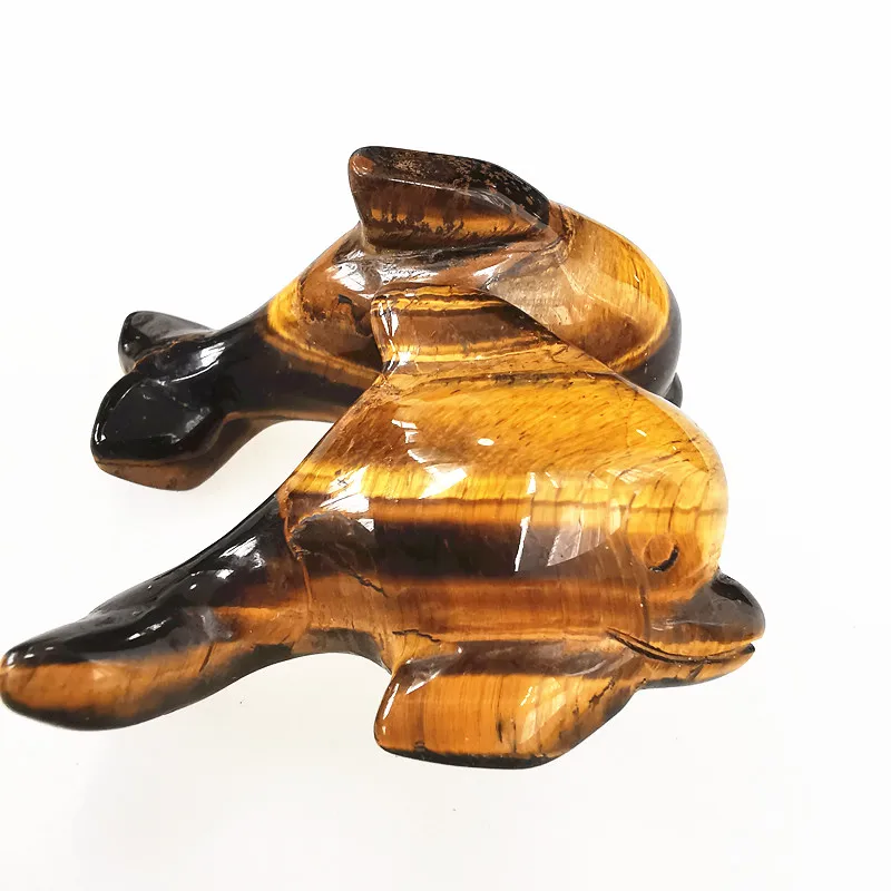 

2Pcs Natural Tiger eye Gemstone Healing Crystals Hand Carved Dolphins Statue Figurine Gift