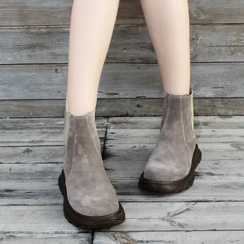 

Xiangban Nubuck Leather Women's Ankle Booties Thick Bottom Martin Boots Fashion Low Heels Wedges Boots Spring/Autumn