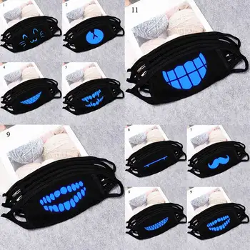

Anime Dustproof Dust Men Mouth Cotton Women Cartoon Black Face Anti Cycling Unisex Reusable Health Bear Pattern Masks
