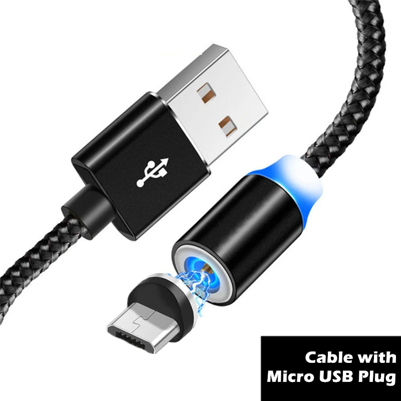 Светодиодный магнитный кабель type C Магнит Micro USB зарядный кабель для Xiaomi Mi 9t 8 Motorola Moto G G2 G3 G4 Play G5 G5S Plus E E2 E3 - Цвет: Black Micro USB