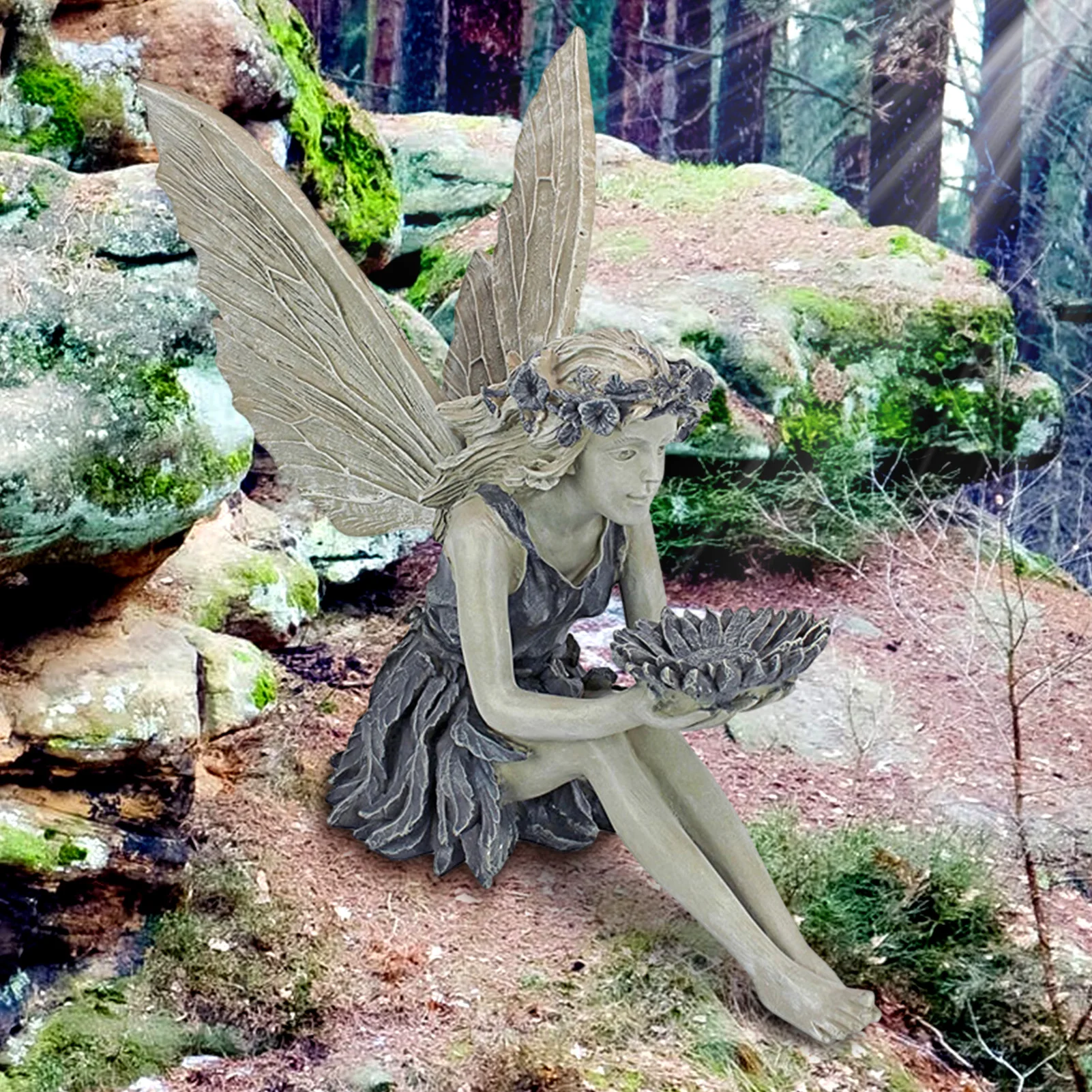 Sunflower Fairy  Sitting Fairy Statue Garden Ornament Landscaping  Yard FAST SHI 