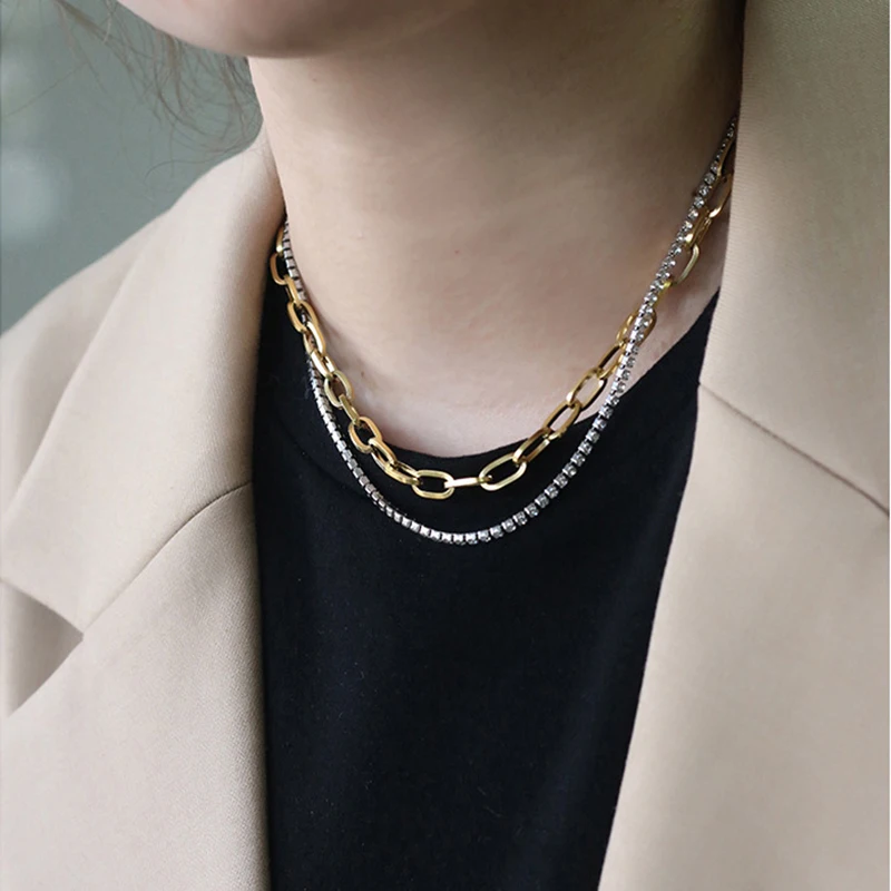 GHIDBK изящными наслоения куб Стразы O ChainChokers ожерелья для женщин уличный Стиль